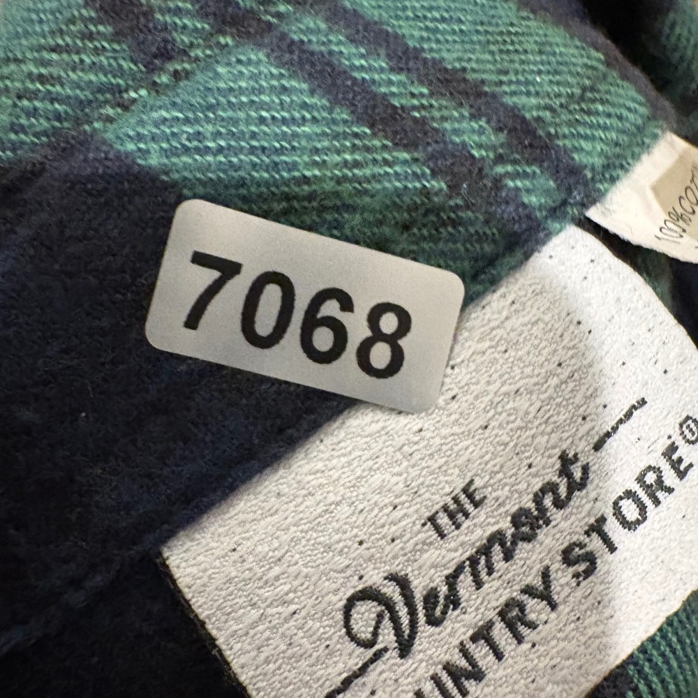 The Vermont Country Store Flannel Tunic Plaid Shirt XL Green Navy Oversized Cozy - Picture 10 of 10